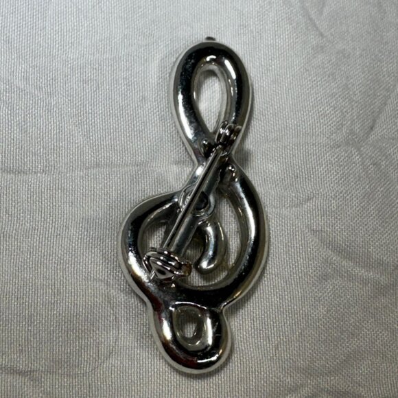Treble Clef Rhinestone Brooch Pin Silver Tone Music Lovers Gift Elegant Jewelry - Picture 3 of 5